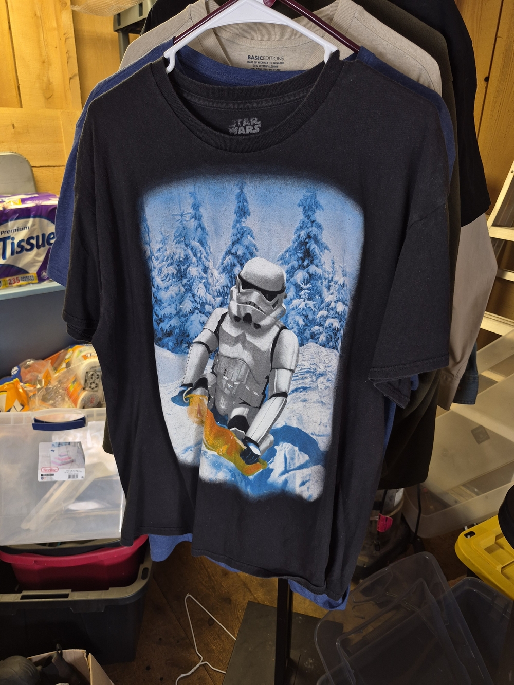 Star Wars Black Graphic Tee with Blue Snow Scene and Orange Snowboard Bin 52